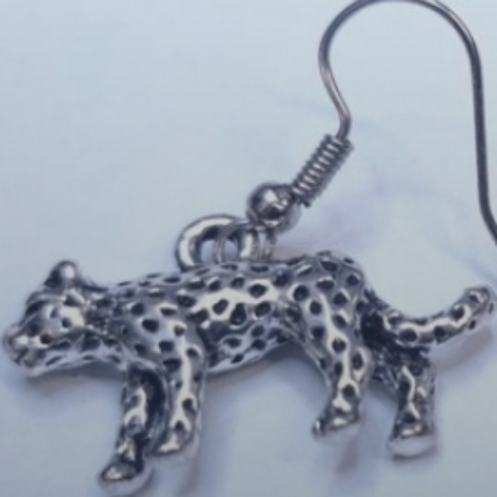 Leopard Cheetah Jaquar Tiger Cat Earrings Feline Lover Silver NEW Hand Crafted - Picture 3 of 7